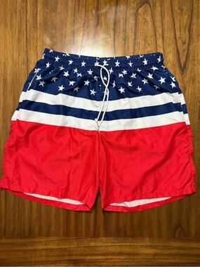 Men's Stars & Stripes Swim Trunks - Red, White & Blue 1XL. J030